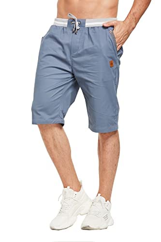 Pantalones cortos STICKON para hombre, de corte clásico, informales, para playa, de verano, de lino, con cordón, cintura elástica y bolsillos (azul marino, S)