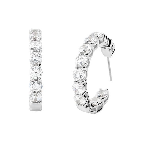 Michael Kors Brass and Cubic Zirconia Hoop Earrings for Women, Color: Silver (Model: MKJ7311040)