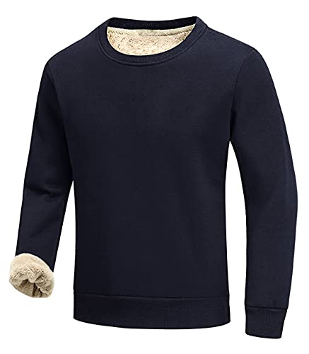 Gihuo Men's Warm Crewneck Sweatshirt Winter Sherpa Lined Fleece Sweatshirt Athletic Pullover Tops Loungewear (Navy, M)