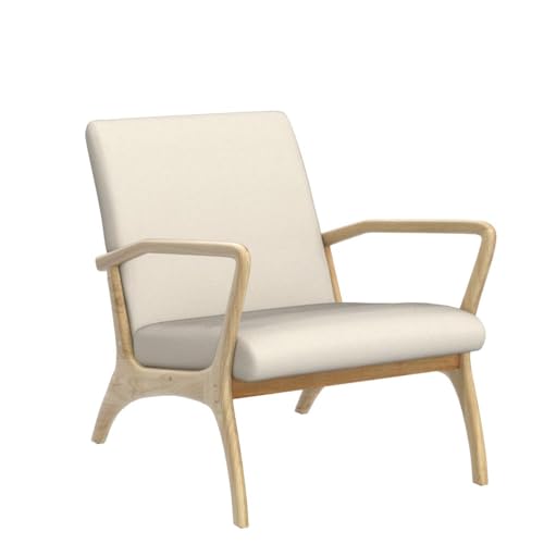 Sillón con reposabrazos CDCASA de estilo moderno de mediados de siglo con cojín, tapizado de tela de lino y marco de madera, para sala de estar, dormitorio, lectura y balcón, juego de 1