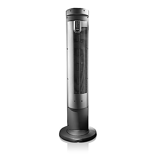 Ventilador de torre oscilante Lasko, ventiladores silenciosos con control remoto, para dormitorio, sala de estar, oficina, ventilador de torre con control remoto, temporizador de 3 velocidades, 42”, plateado T42951