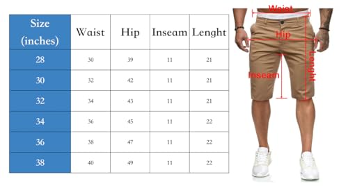 HUNGSON Mens Slim Fit Shorts 11" Inseam Stretch Chino Short Pants(Light Green,36)