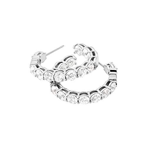 Michael Kors Brass and Cubic Zirconia Hoop Earrings for Women, Color: Silver (Model: MKJ7311040)