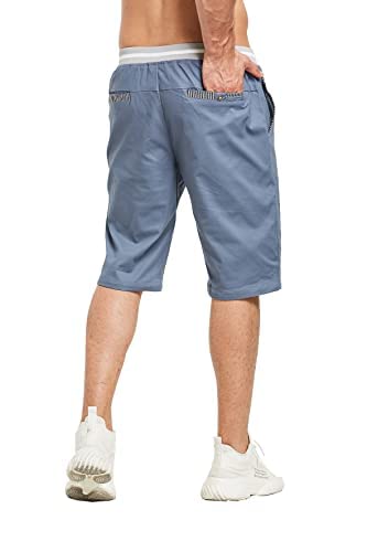 Pantalones cortos STICKON para hombre, de corte clásico, informales, para playa, de verano, de lino, con cordón, cintura elástica y bolsillos (azul marino, S)