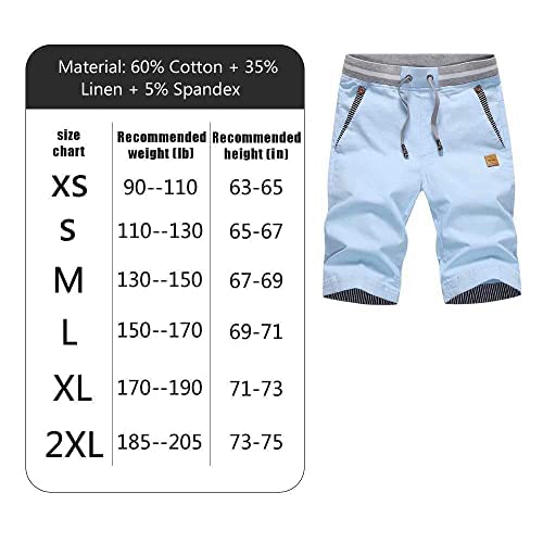 STICKON Men's Shorts Casual Classic Fit Summer Beach Shorts Linen Shorts Drawstring with Elastic Waist and Pockets (ZBlue, S)