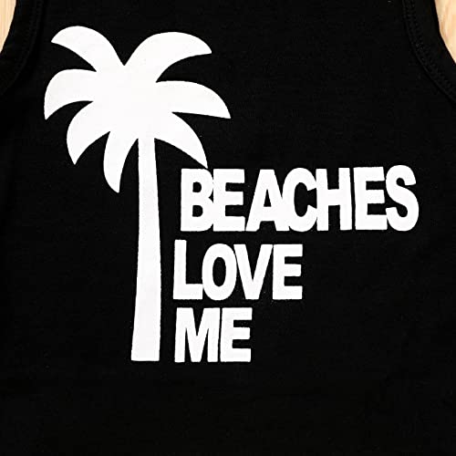 Ropa de verano para bebés varones YOUNGER TREE, camisetas sin mangas y pantalones cortos con estampado de Beaches Love Me, conjuntos casuales para niños (negro, 18 a 24 meses)