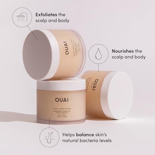 OUAI Scalp & Body Scrub - Exfoliating Body Scrub with Sugar & Coconut Oil Blend for Smooth, Moisturized Skin - Gentle Scalp Scrub for Removing Product Build Up (8.8 Oz)