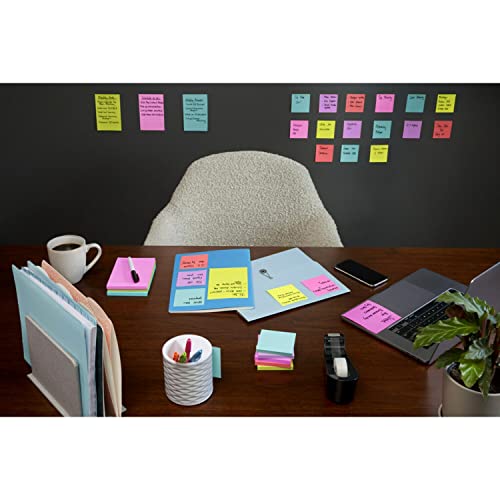 Notas adhesivas Post-it Super Sticky, 3 x 3 pulgadas, 24 blocs, doble poder de adherencia, neones Supernova, colores brillantes, reciclables