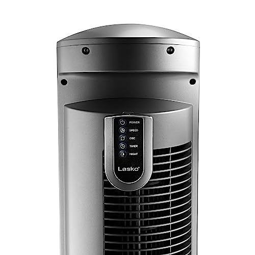 Ventilador de torre oscilante Lasko, ventiladores silenciosos con control remoto, para dormitorio, sala de estar, oficina, ventilador de torre con control remoto, temporizador de 3 velocidades, 42”, plateado T42951