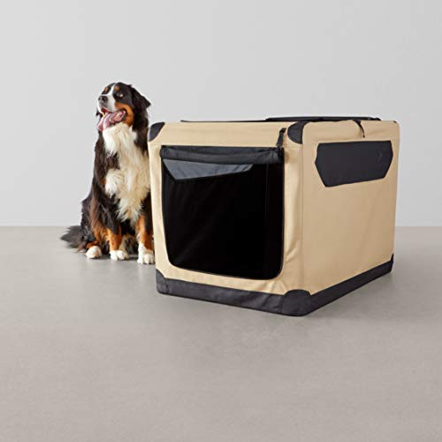 Jaula de viaje para perros plegable, liviana y de lados blandos, con 2 puertas, de Amazon Basics