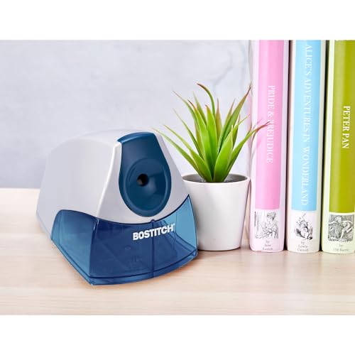 Bostitch Office Personal Electric Pencil Sharpener, Powerful Stall-Free Motor, High Capacity Shavings Tray, Blue