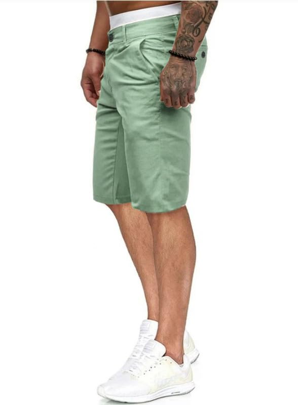 HUNGSON Mens Slim Fit Shorts 11" Inseam Stretch Chino Short Pants(Light Green,36)