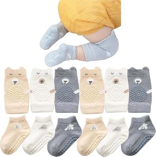 ISANPAN Unisex Baby Crawling Anti-Slip Knee Pads and Socks,Save Baby Knee and Ankle (Color A, 12-24 Months)