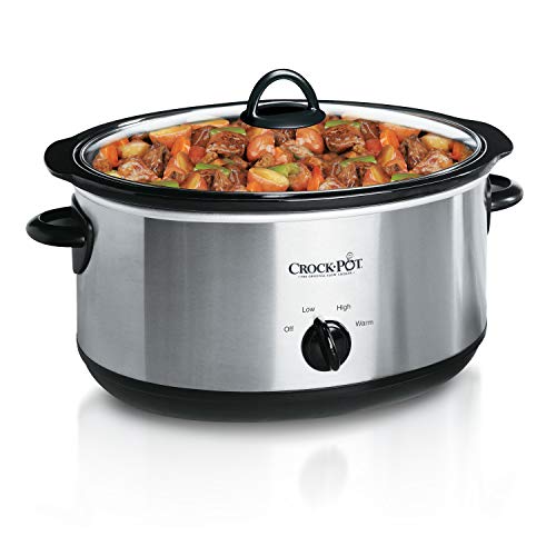 Olla de cocción lenta manual ovalada de 7 cuartos de galón Crock-Pot, acero inoxidable (SCV700-S-BR), utensilios de cocina versátiles para familias numerosas o para recibir invitados