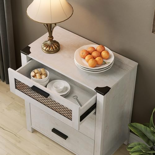 Aparadores tipo buffet WAMPAT con 9 cajones, gabinetes de almacenamiento de cocina con puerta de malla, unidades organizadoras de almacenamiento de barra de café de madera, muebles para comedor, sala de estar y dormitorio, blanco antiguo