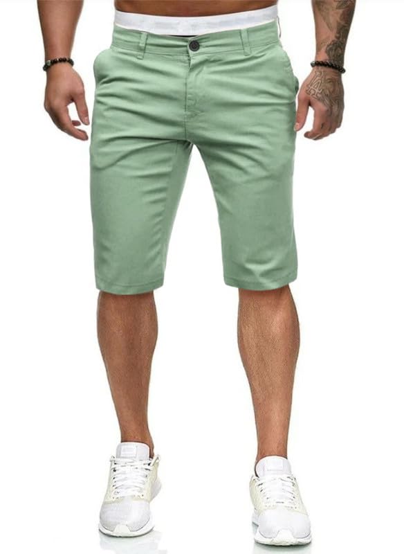 HUNGSON Mens Slim Fit Shorts 11" Inseam Stretch Chino Short Pants(Light Green,36)