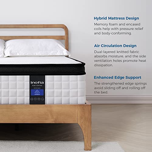 Inofia Twin XL Mattress 12 inch Hybrid Twin XL Size Mattress Cool Bed with Waterproof Rayon Mattress Protector Included