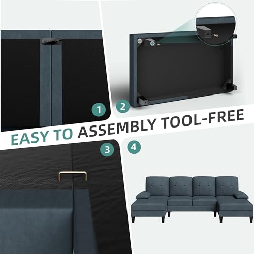 Sofá seccional JAMFLY para sala de estar, sofá en forma de U de 4 plazas con tela de lino y chaise longue dobles para apartamento, oficina, gris oscuro