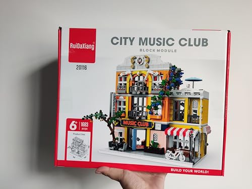 RuiDaXiang Music Clubs Architecture Building Kit,3 Levels Clubs Model Building Blocks Toy with LED Lights,for Teen,Adult（1683 Pieces）