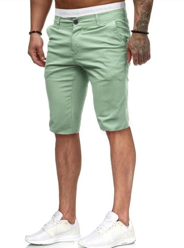 HUNGSON Mens Slim Fit Shorts 11" Inseam Stretch Chino Short Pants(Light Green,36)