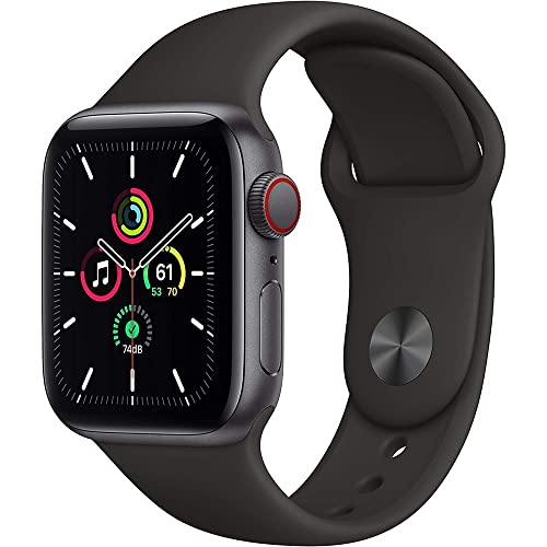 Apple Watch SE (GPS, 44 mm): caja de aluminio gris espacial con correa deportiva negra (renovado)