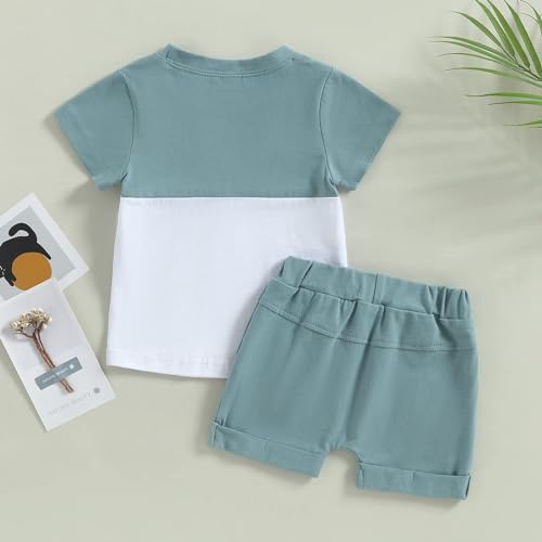 fhutpw Ropa de verano para bebés y niños de 6, 12, 18 y 24 meses, conjuntos de camiseta y pantalones cortos de manga corta con bolsillos