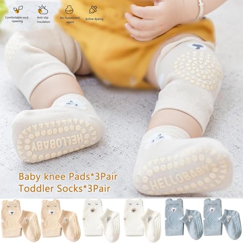 ISANPAN Unisex Baby Crawling Anti-Slip Knee Pads and Socks,Save Baby Knee and Ankle (Color A, 12-24 Months)