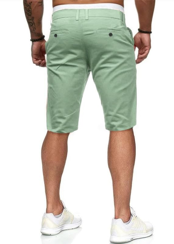 HUNGSON Mens Slim Fit Shorts 11" Inseam Stretch Chino Short Pants(Light Green,36)