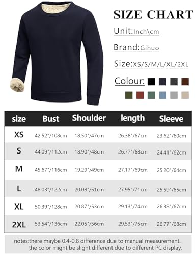 Gihuo Men's Warm Crewneck Sweatshirt Winter Sherpa Lined Fleece Sweatshirt Athletic Pullover Tops Loungewear (Navy, M)