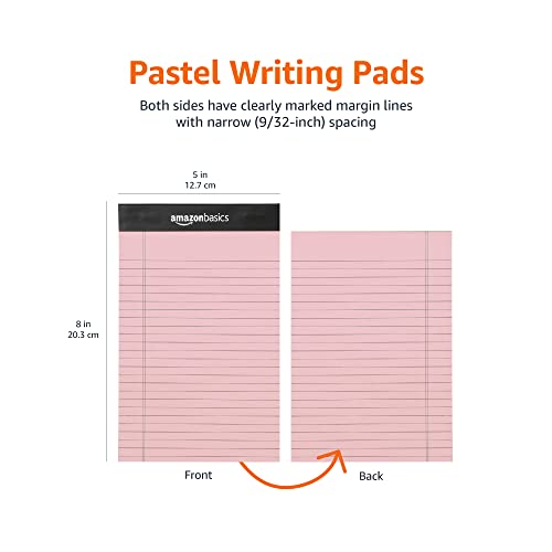 Bloc de notas con líneas estrechas de Amazon Basics, 5 x 8 pulgadas, 6 unidades (bloc de 50 hojas), multicolor