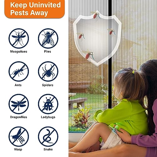 Malla mosquitera con cierre magnético: mantiene alejados a los insectos y permite la entrada de aire, resistente, apta para mascotas y niños, funciona con puertas delanteras y corredizas (38 x 82 pulgadas)