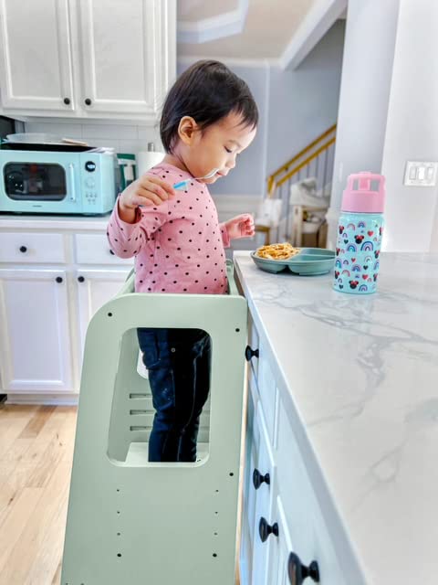 ***dadada Toddler Tower - Kids Step Stool with Safety Rail - Adjustable Montessori Step Stool for Kids - Toddler Learning Tower with Protection - Kitchen Toddler Step Stool - Sage