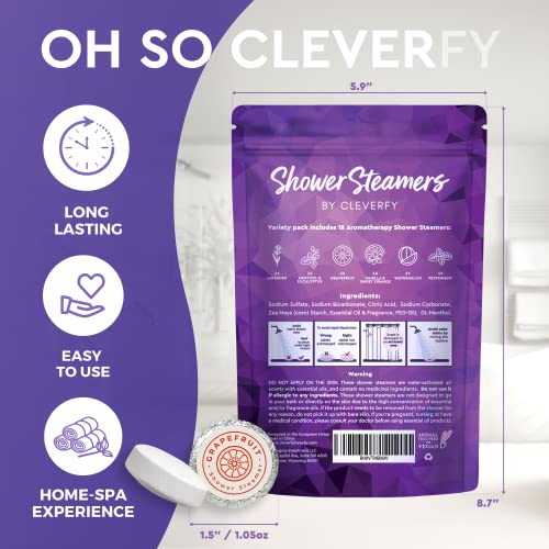 Cleverfy Shower Steamers Aromatherapy - 18 Pack of Shower Bombs with Essential Oils. Personal Care and Relaxation Birthday Gifts for Women and Men. Purple Set