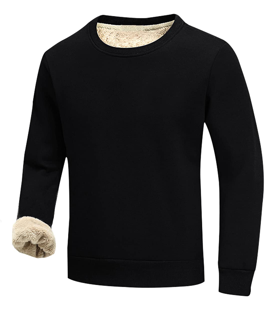 Gihuo Men's Warm Crewneck Sweatshirt Winter Sherpa Lined Fleece Sweatshirt Athletic Pullover Tops Loungewear (Black, L)