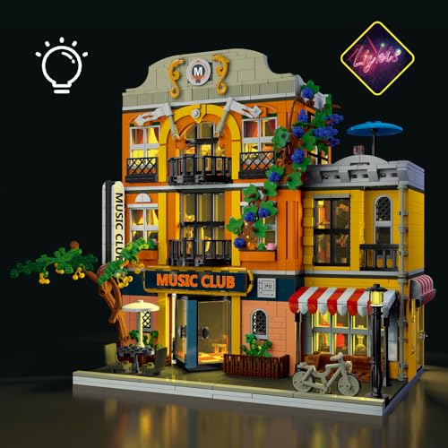 RuiDaXiang Music Clubs Architecture Building Kit,3 Levels Clubs Model Building Blocks Toy with LED Lights,for Teen,Adult（1683 Pieces）