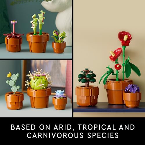 LEGO Icons Tiny Plants - Juego de construcción, idea de regalo de decoración con cactus para amantes de las flores, flora carnívora, tropical y árida, para construir y exhibir, colección botánica, juegos de construcción creativos para adultos, 10329