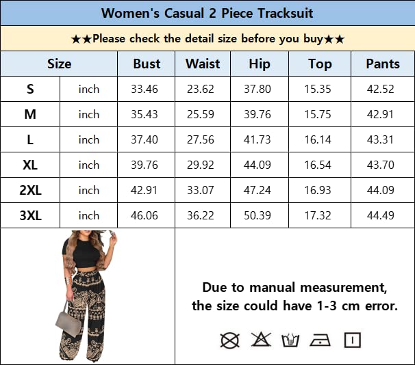 2 Piece Outfits for Women Short Sleeve Crop Top High Waist Wide Leg Long Pant Sets Tracksuit Sport Set