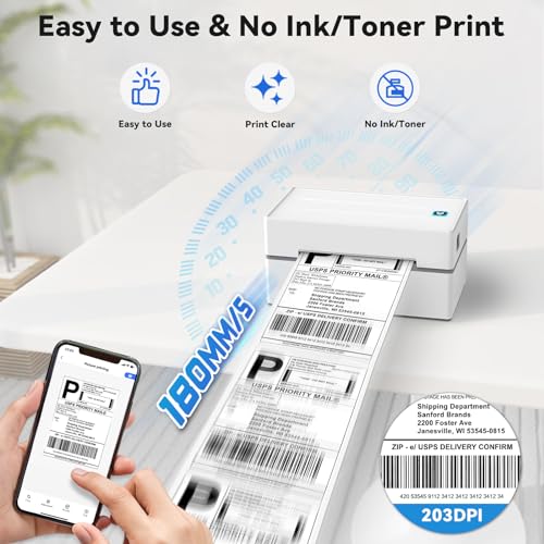 Anycash Bluetooth Thermal Shipping Label Printer, Wireless 4x6 Shipping Label Sticker Printer for Small Business and Office, Compatible with Android&ios Windows, Used for Amazon, Shopify, Etsy USPS