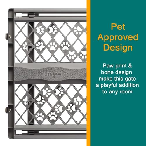 MYPET North States Paws Portable Pet Gate: 26-40" Wide. Pressure Mount. No tools needed. Made in USA. Dog Gate 23" Tall, Expandable, Durable Dog Gates for Doorways, Fieldstone Gray