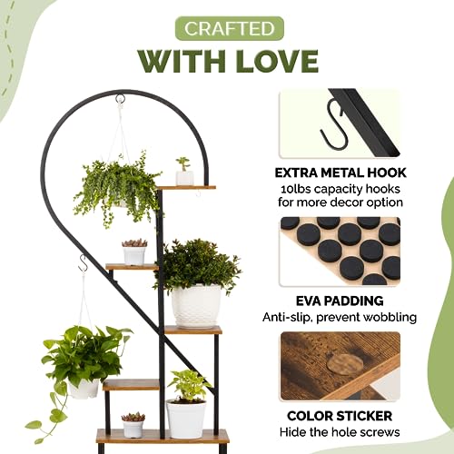 ***Metal Plant Stand, Heart Shape Ladder Plant Stands for Indoor Plants Multiple, Black Plant Shelf Rack for Home Patio Lawn Garden (1 Pack)