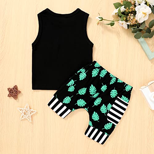 Ropa de verano para bebés varones YOUNGER TREE, camisetas sin mangas y pantalones cortos con estampado de Beaches Love Me, conjuntos casuales para niños (negro, 18 a 24 meses)