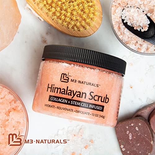 Exfoliante facial, corporal y de pies con sal del Himalaya, con colágeno y células madre, exfoliante corporal natural con sal para tonificar la piel con celulitis, de M3 Naturals