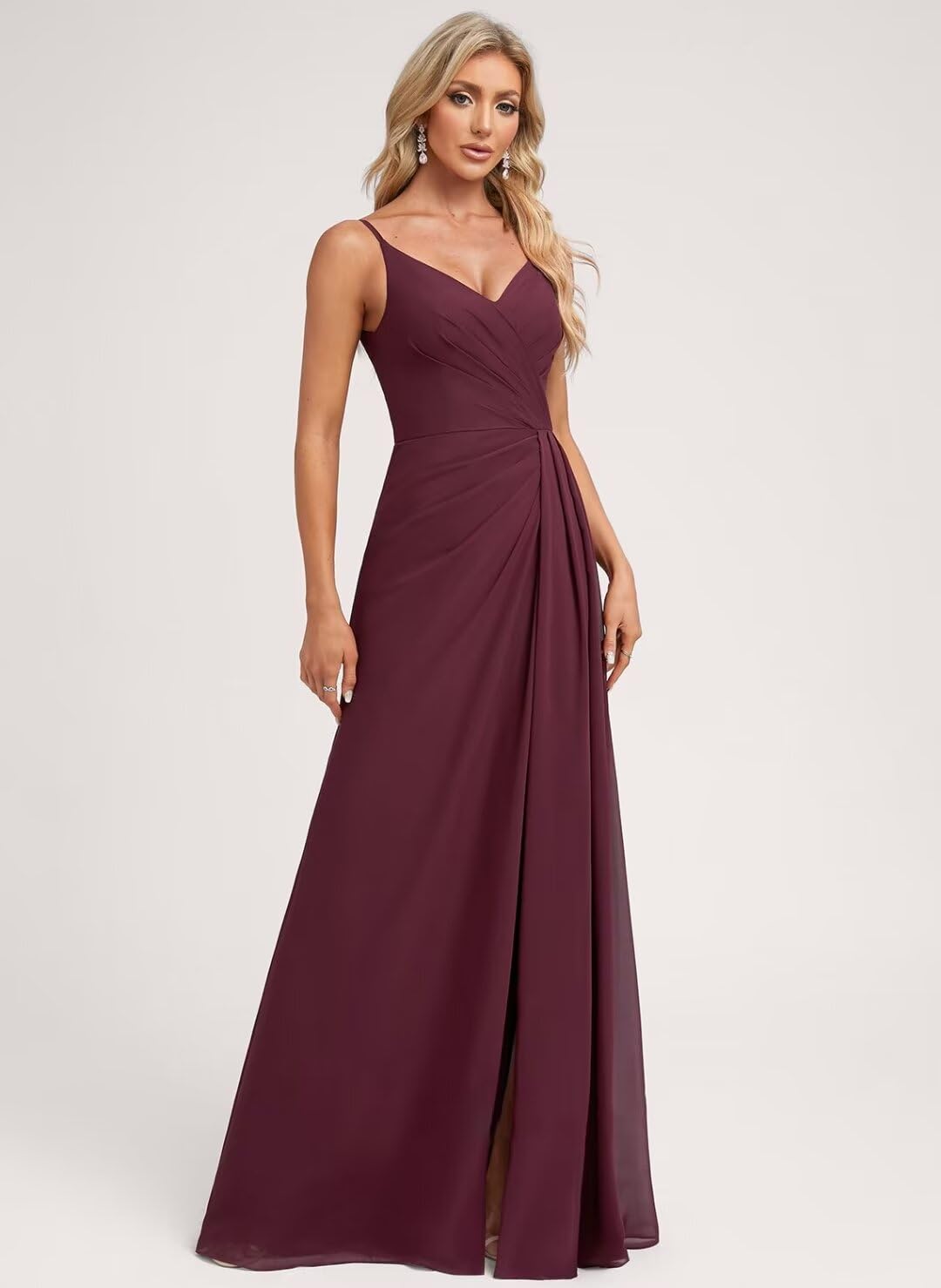 Vestido de dama de honor de gasa con escote en V y tirantes finos para mujer de SNOWROSE, vestido de fiesta largo con abertura y cintura alta plisado de corte A en negro, talla grande 26W