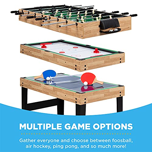 Juego de mesa de juego 10 en 1 de 2 x 4 pies de Best Choice Products para sala de juegos para el hogar, amigos y familiares con hockey, futbolín, billar, tejo, ping pong, ajedrez, damas, bolos y backgammon - Natural