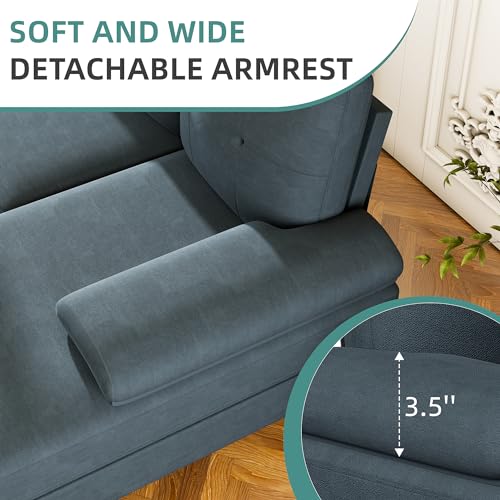 Sofá seccional JAMFLY para sala de estar, sofá en forma de U de 4 plazas con tela de lino y chaise longue dobles para apartamento, oficina, gris oscuro