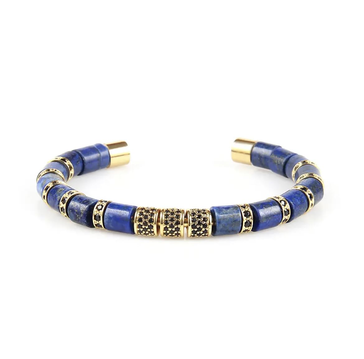 My Harmony Tree Lapis Lazuli & Gold Metal Beads Cuff Bracelet, Adjustable