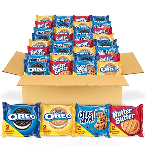 Paquete variado de bocadillos de galletas OREO Original, OREO Golden, CHIPS AHOY! y Nutter Butter, 56 paquetes de bocadillos (2 galletas por paquete)