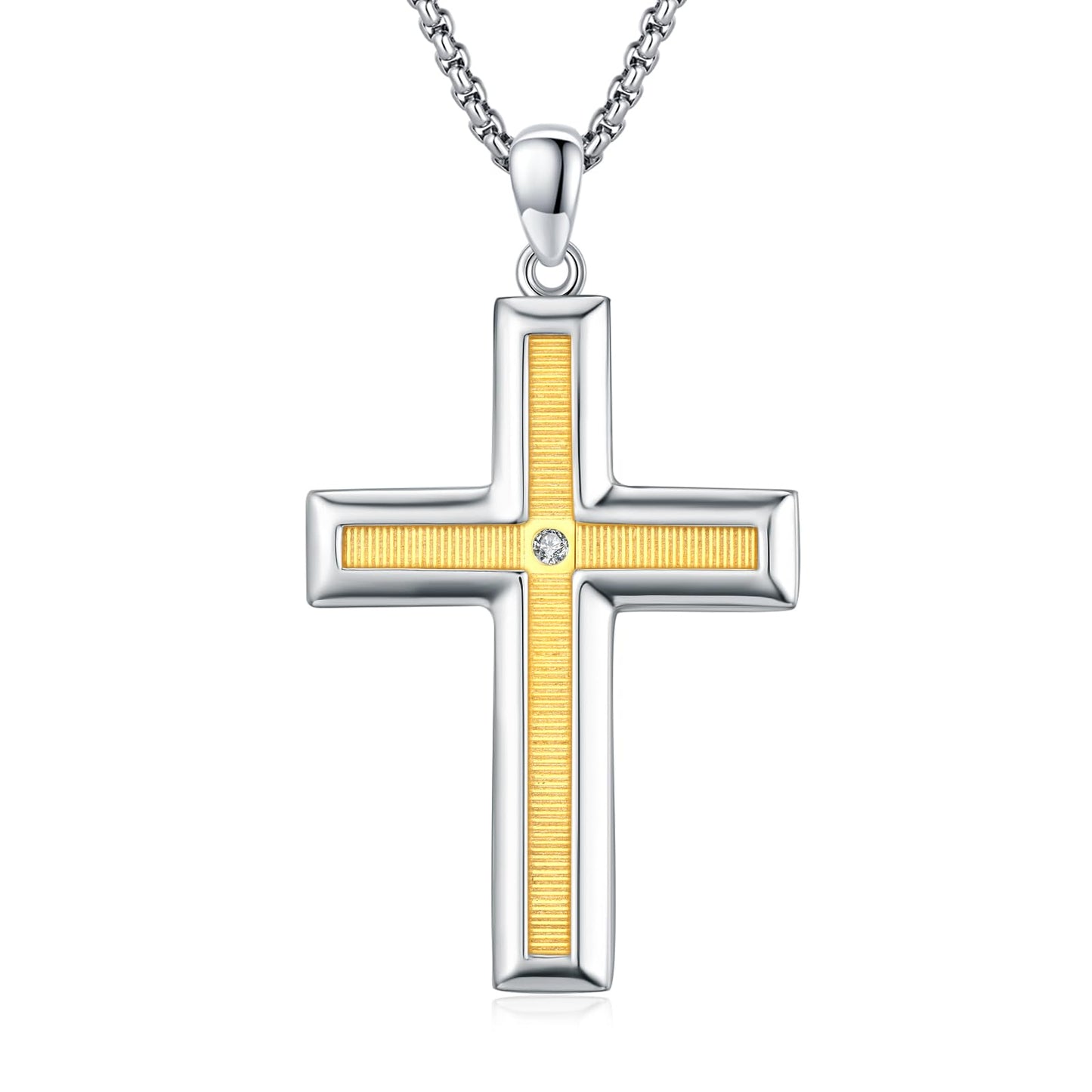 CRWENG Cross Necklace for Men 925 Sterling Silver Cross Pendant Necklace 14K Gold Plated Cross Necklace Jewelry Religious Gothic Punk Necklace Birthday Christmas Gift for Men