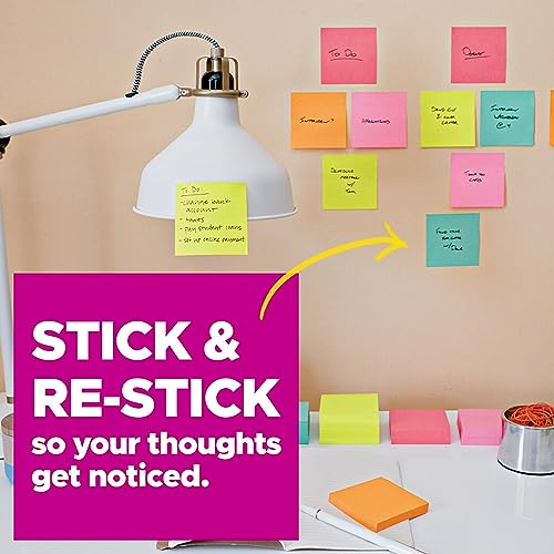 Notas adhesivas Post-it Super Sticky, 3 x 3 pulgadas, 24 blocs, doble poder de adherencia, neones Supernova, colores brillantes, reciclables