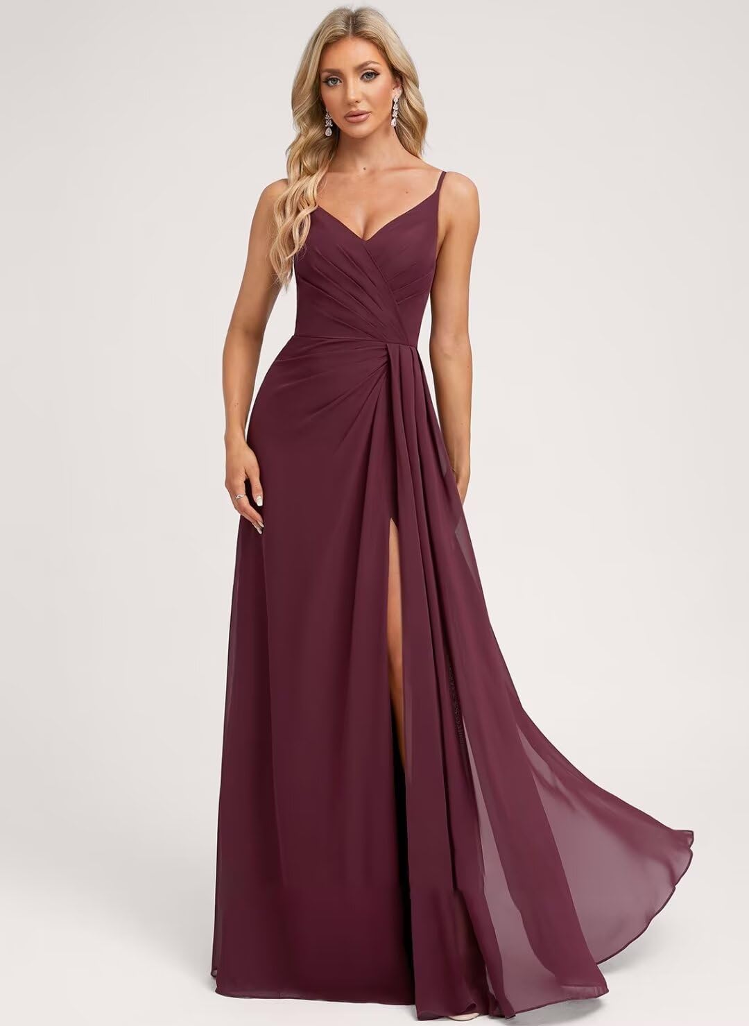 Vestido de dama de honor de gasa con escote en V y tirantes finos para mujer de SNOWROSE, vestido de fiesta largo con abertura y cintura alta plisado de corte A en negro, talla grande 26W